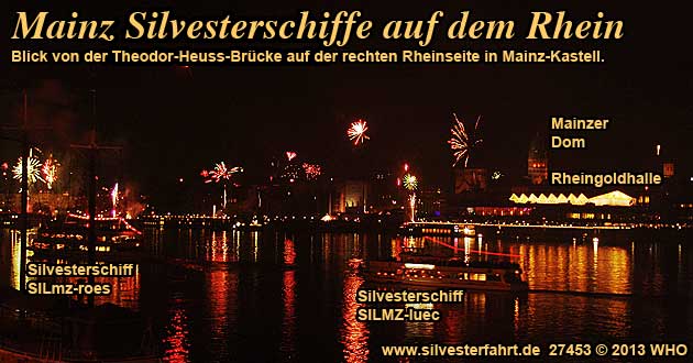Silvester Mainz am Rhein, Feuerwerk und Rheinschifffahrt